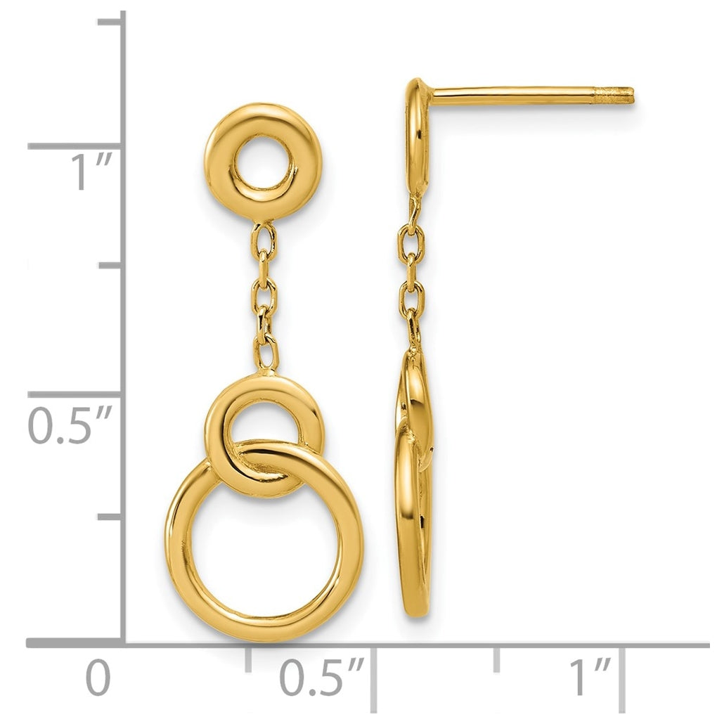 14k Yellow Gold Polished Circle Dangle Post Earrings