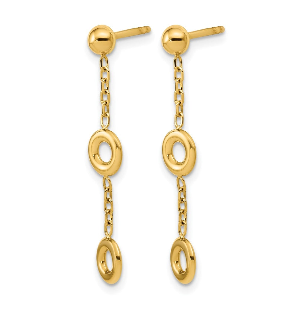 14k Yellow Gold Polished Circle Post Dangle Earrings