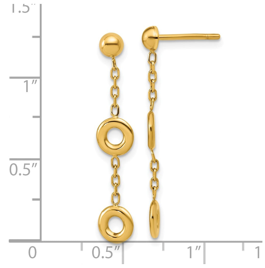 14k Yellow Gold Polished Circle Post Dangle Earrings