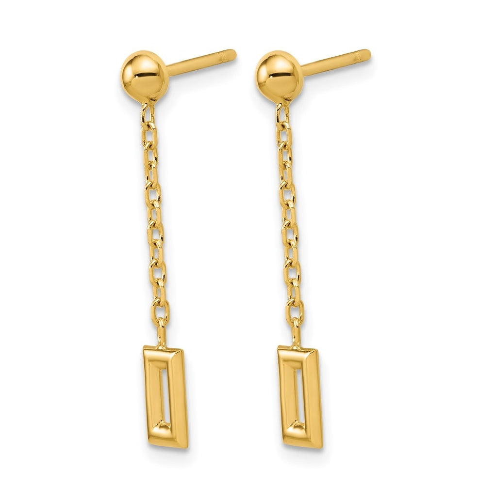 14k Yellow Gold Polished Rectangle Dangle Post Earrings