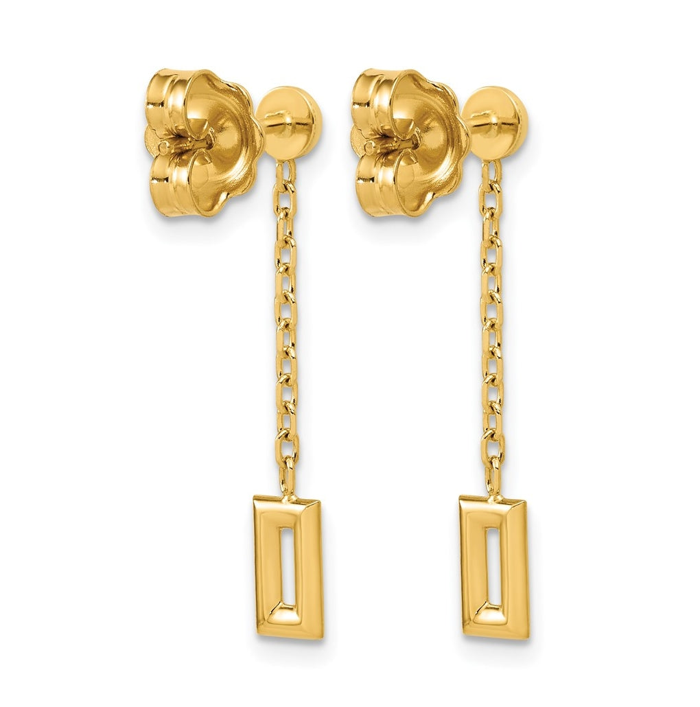 14k Yellow Gold Polished Rectangle Dangle Post Earrings