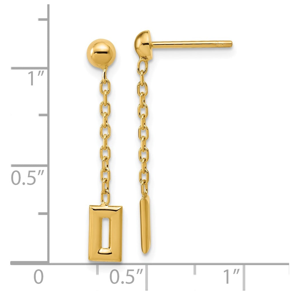 14k Yellow Gold Polished Rectangle Dangle Post Earrings