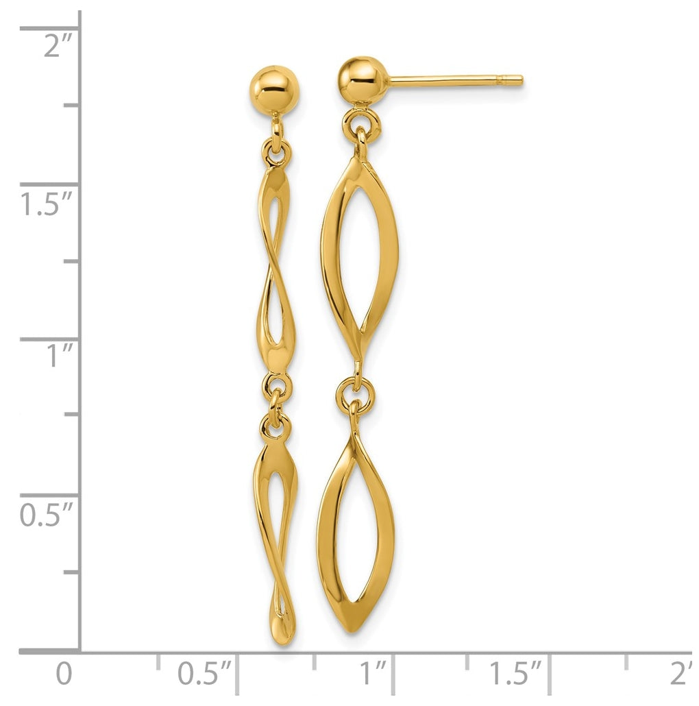 14k Yellow Gold Polished Fancy Dangle Post Earrings