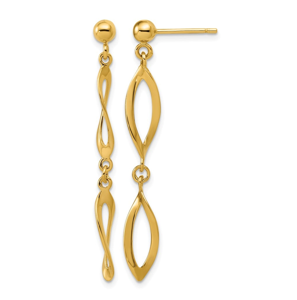 14k Yellow Gold Polished Fancy Dangle Post Earrings