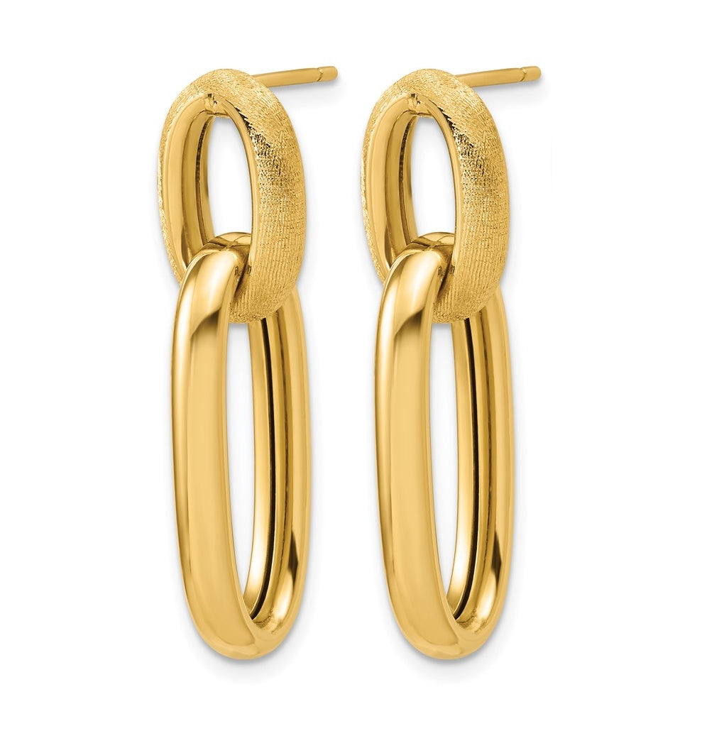14k Yellow Gold Polished and Brushed Ovals Dangle Post Earrings