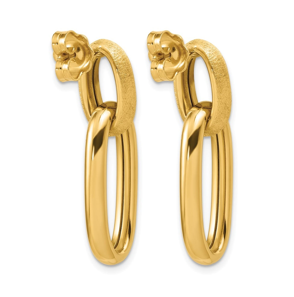 14k Yellow Gold Polished and Brushed Ovals Dangle Post Earrings