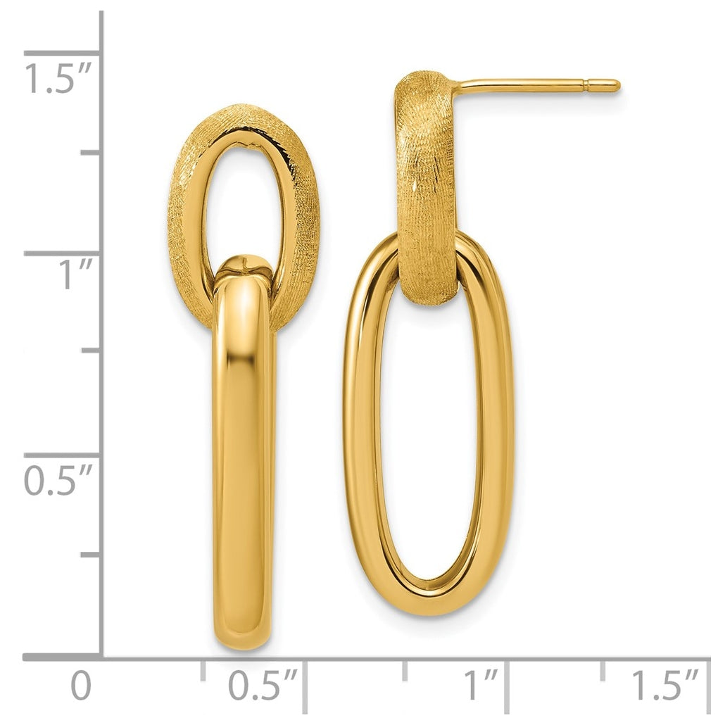 14k Yellow Gold Polished and Brushed Ovals Dangle Post Earrings