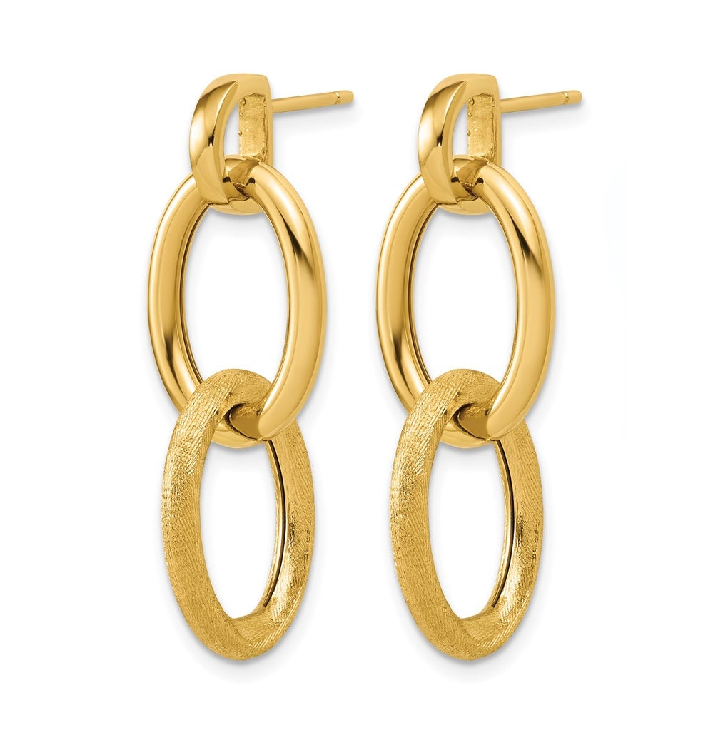 14k Yellow Gold Polished and Brushed Ovals Dangle Post Earrings