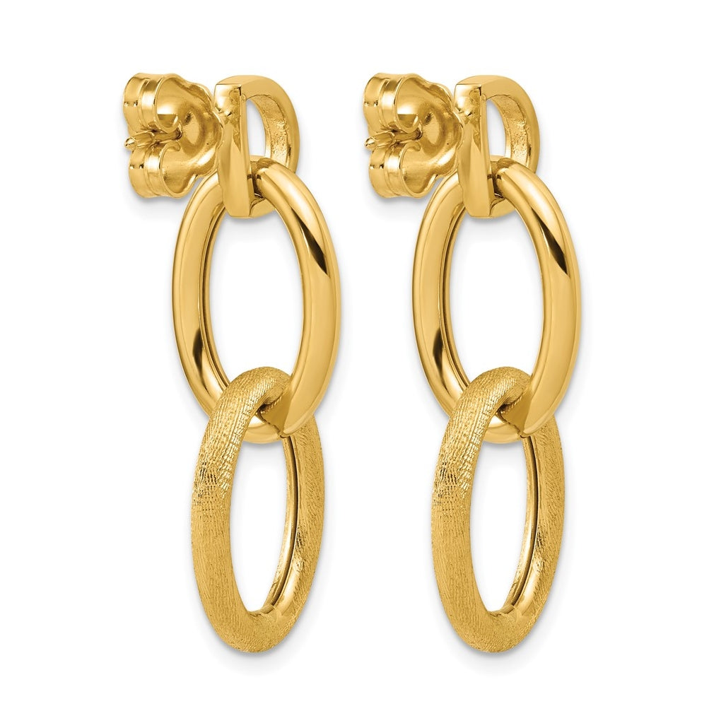 14k Yellow Gold Polished and Brushed Ovals Dangle Post Earrings