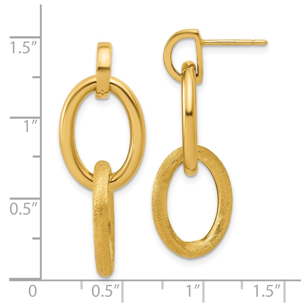 14k Yellow Gold Polished and Brushed Ovals Dangle Post Earrings