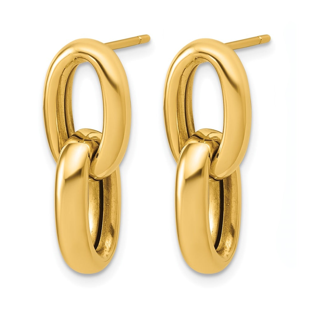 14k Yellow Gold Polished Ovals Dangle Post Earrings