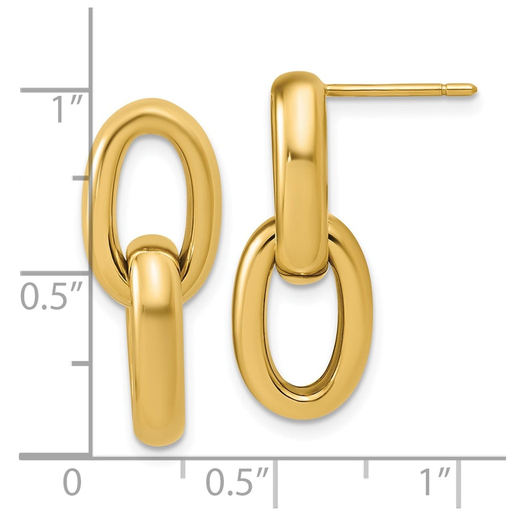 14k Yellow Gold Polished Ovals Dangle Post Earrings
