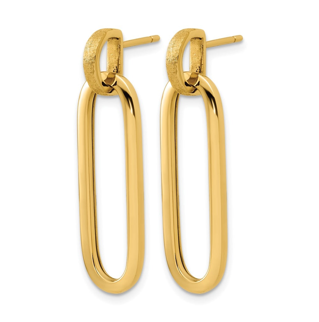 14k Yellow Gold Polished and Brushed Oval Dangle Post Earrings