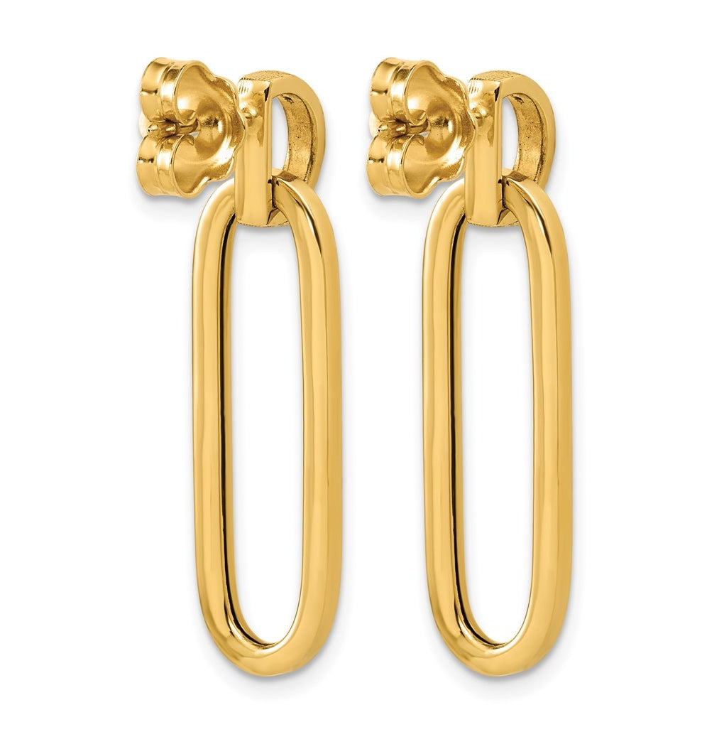 14k Yellow Gold Polished and Brushed Oval Dangle Post Earrings