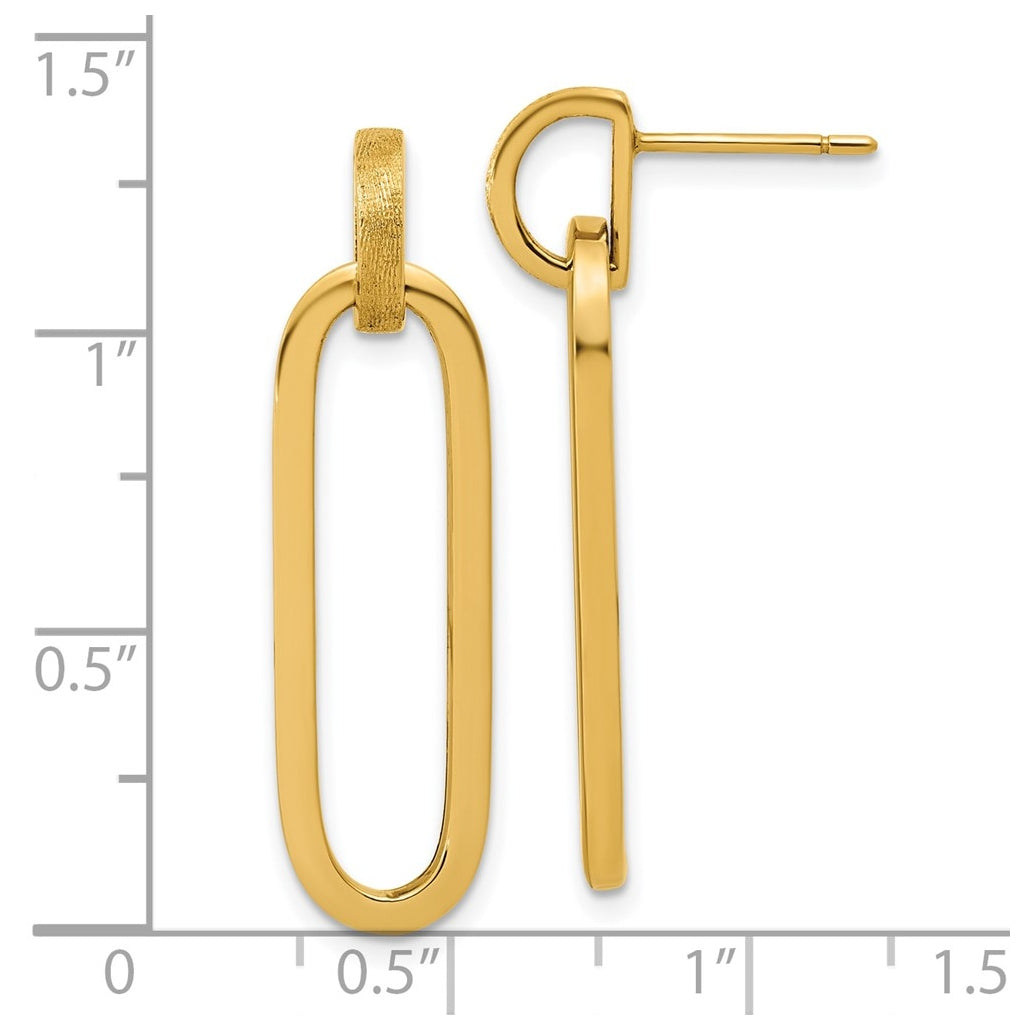 14k Yellow Gold Polished and Brushed Oval Dangle Post Earrings