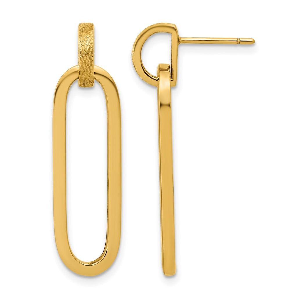 14k Yellow Gold Polished and Brushed Oval Dangle Post Earrings
