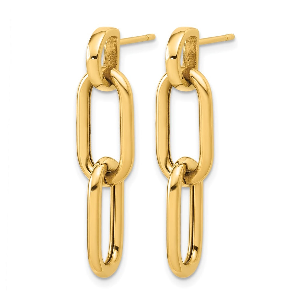 14k Yellow Gold Polished Oval Link Dangle Post Earrings
