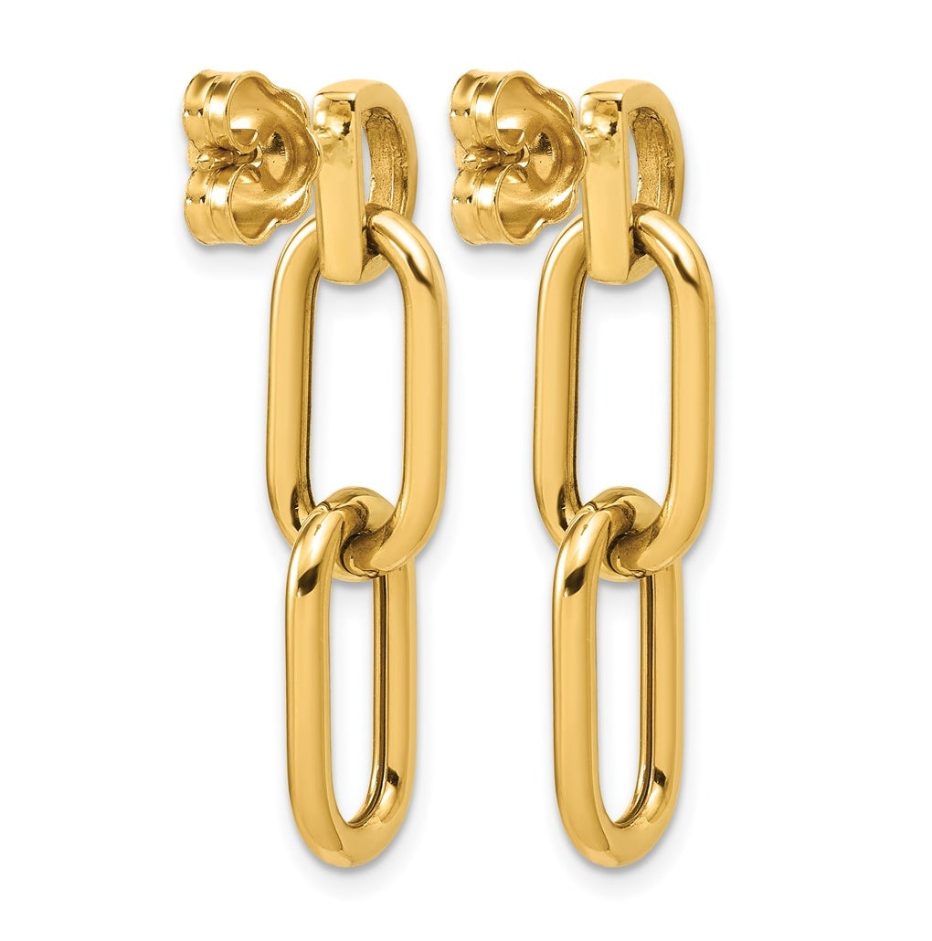 14k Yellow Gold Polished Oval Link Dangle Post Earrings