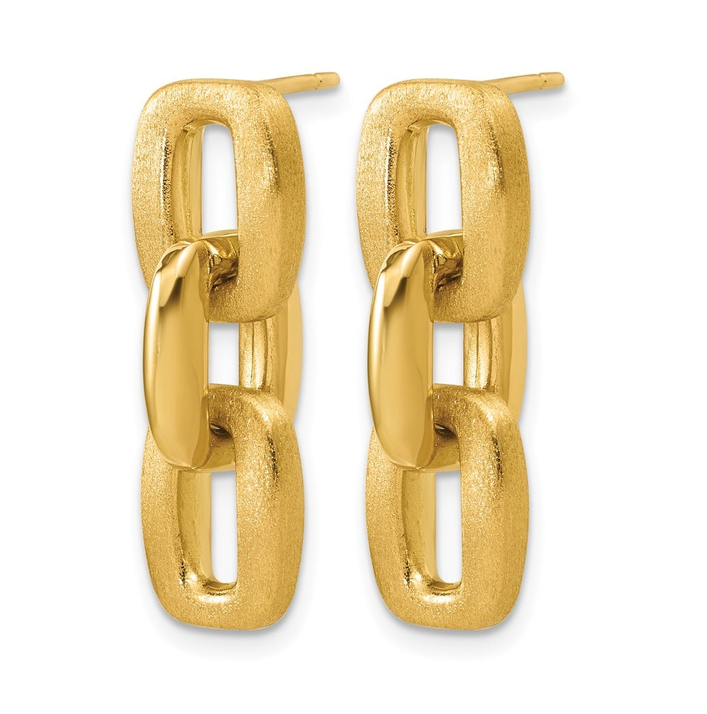 14k Yellow Gold Polished and Brushed Squared Link Dangle Post Earrings