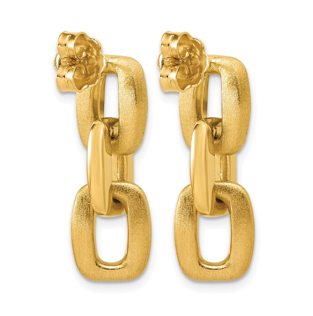 14k Yellow Gold Polished and Brushed Squared Link Dangle Post Earrings