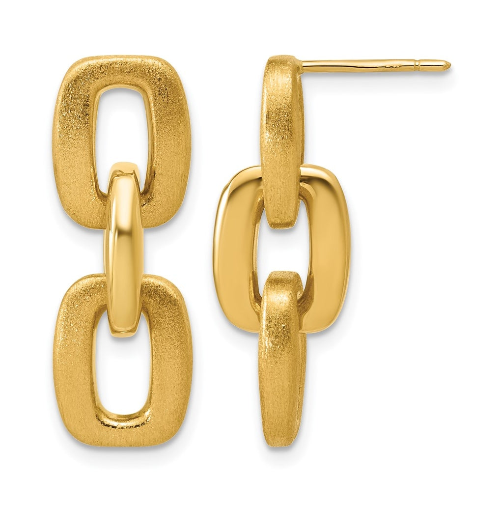 14k Yellow Gold Polished and Brushed Squared Link Dangle Post Earrings