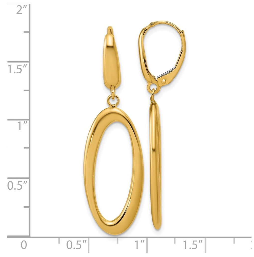 14k Yellow Gold Polished Fancy Oval Leverback Earrings