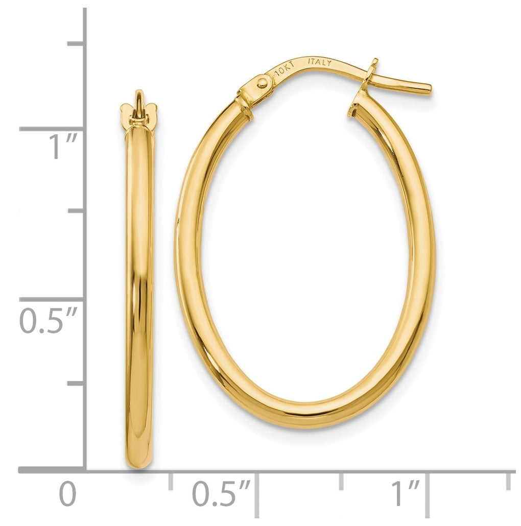 14k Yellow Gold Polished Oval Hinged Hoop Earrings