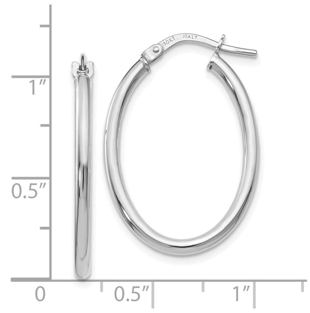 14K White Gold Polished Oval Hinged Hoop Earrings