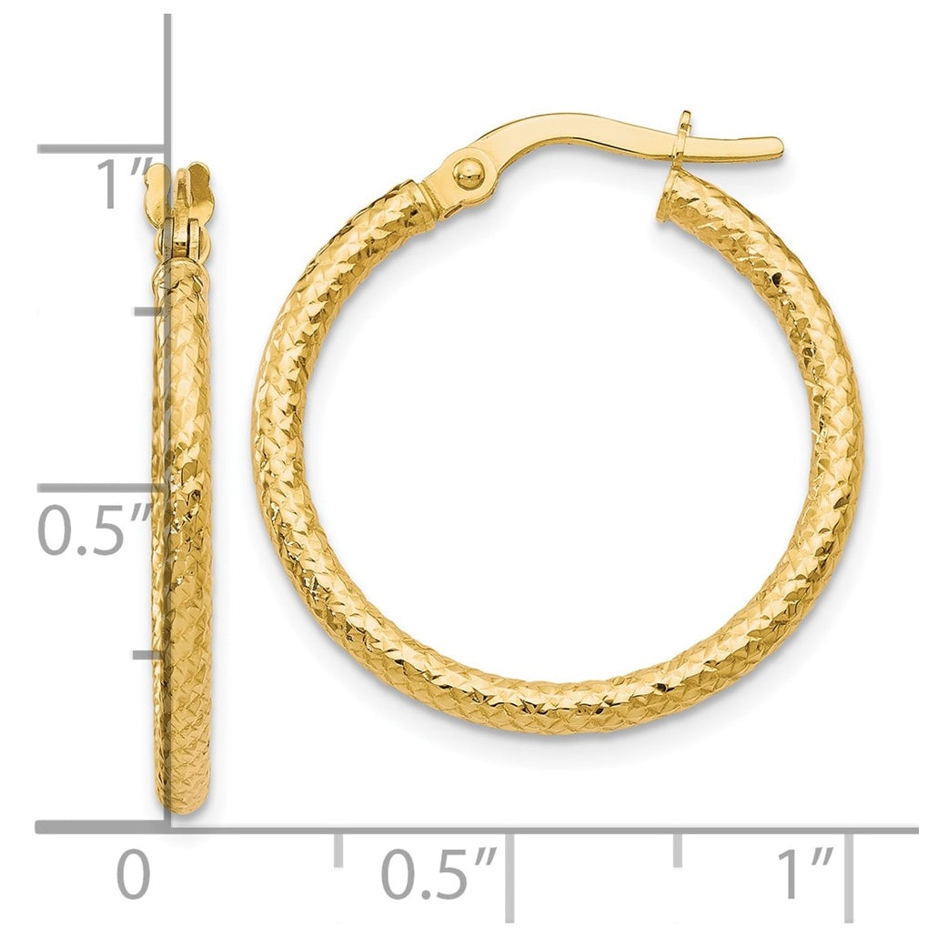 14k Yellow Gold Diamond-cut 2mm Round Tube Hoop Earrings