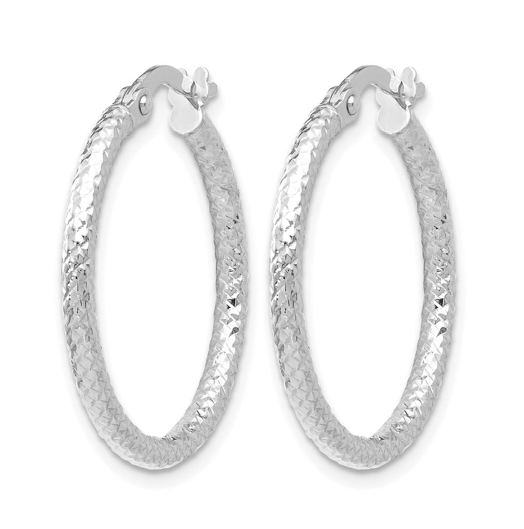 10k White Gold Diamond-cut 2mm Round Tube Hoop Earrings