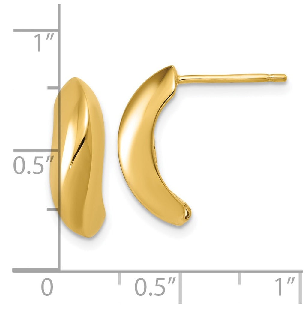 14k Yellow Gold Polished J-Hoop Post Earrings