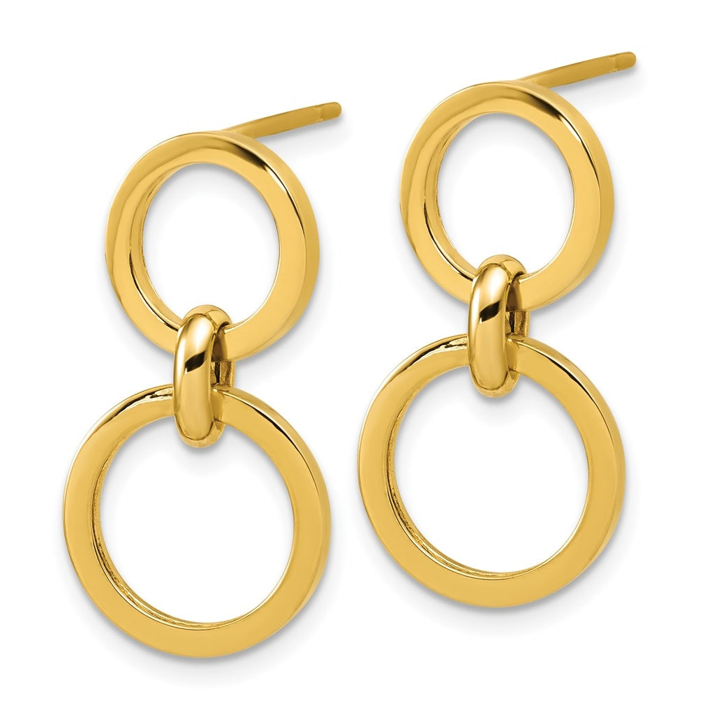 14k Yellow Gold Polished Circle Post Dangle Earrings