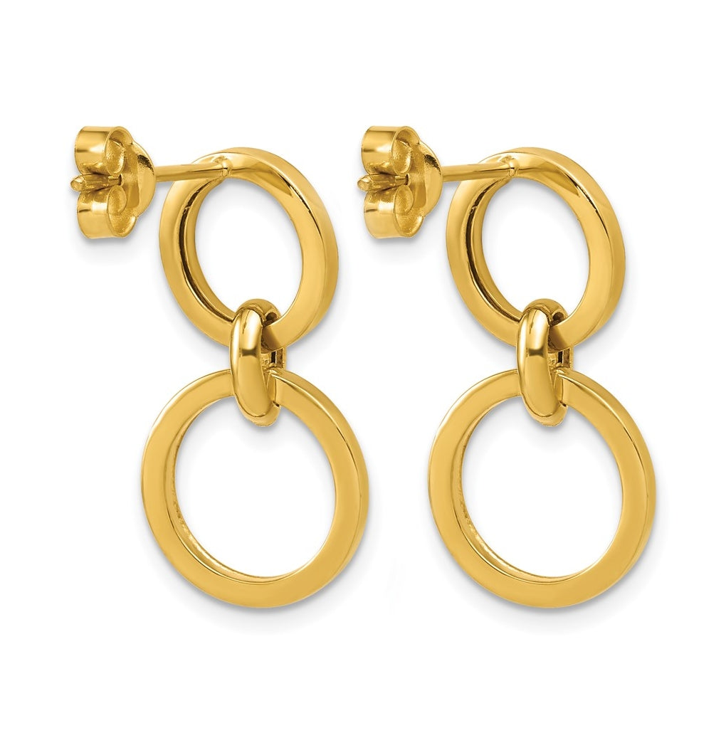 14k Yellow Gold Polished Circle Post Dangle Earrings
