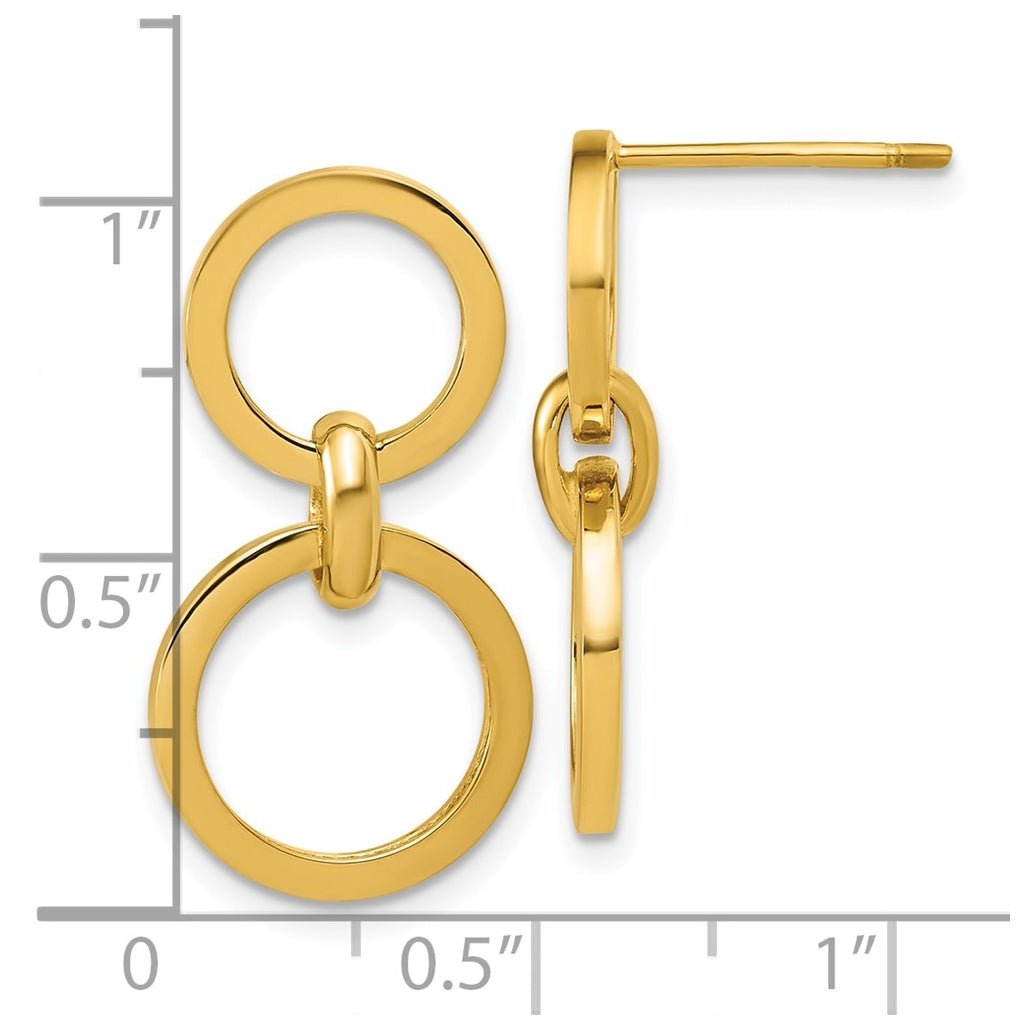 14k Yellow Gold Polished Circle Post Dangle Earrings