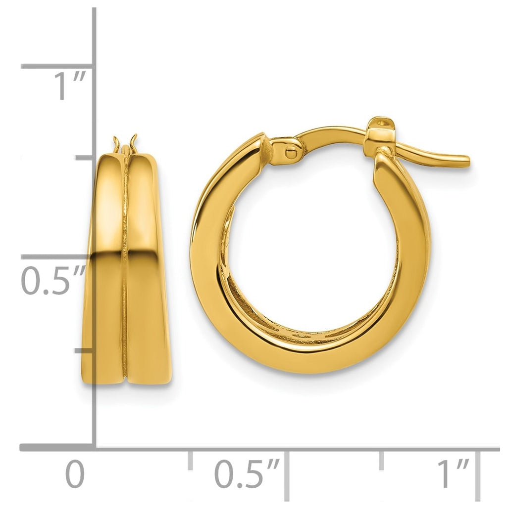 14k Yellow Gold Polished Grooved Round Hoop Earrings