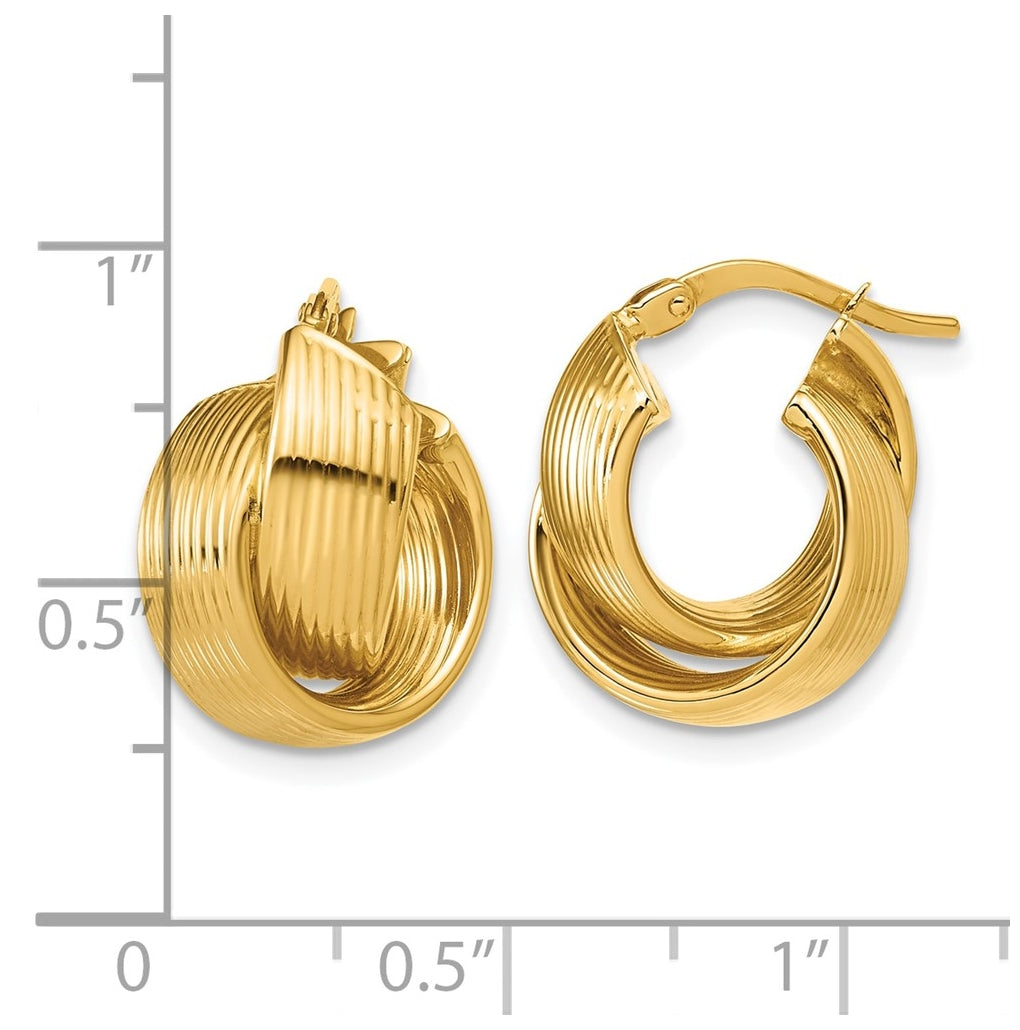 14k Yellow Gold Polished Grooved and Twisted Hoop Earrings