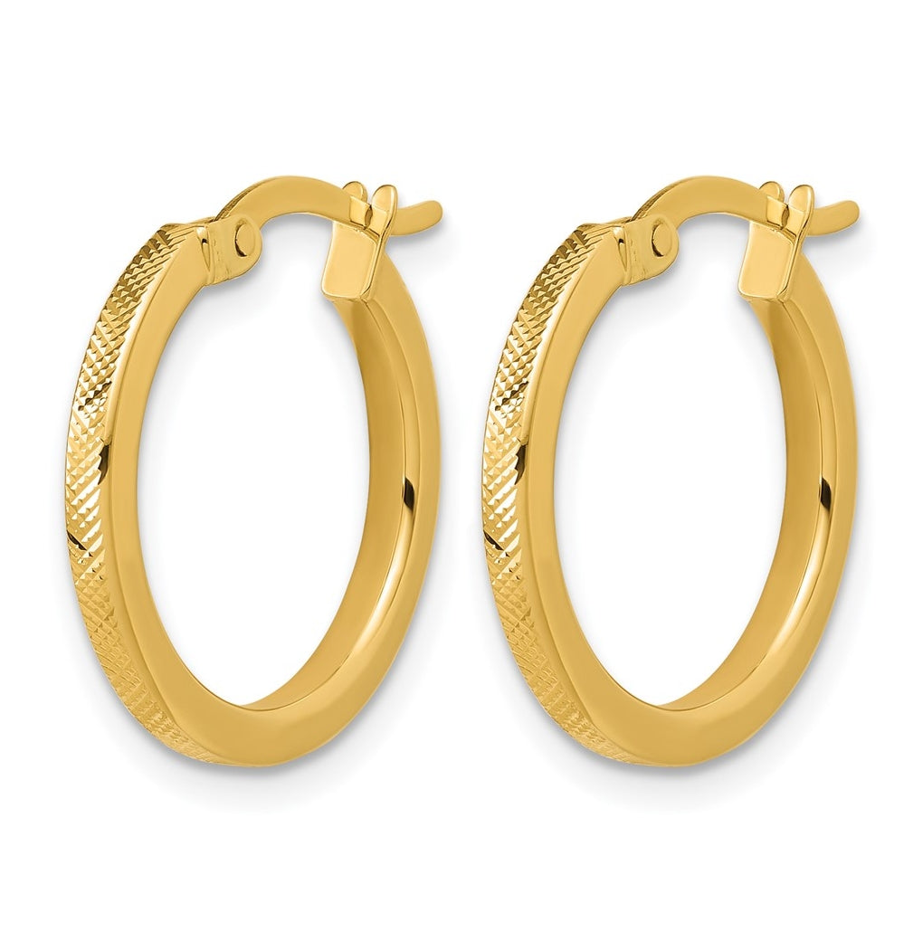 14k Yellow Gold Polished and Textured Round Hoop Earrings