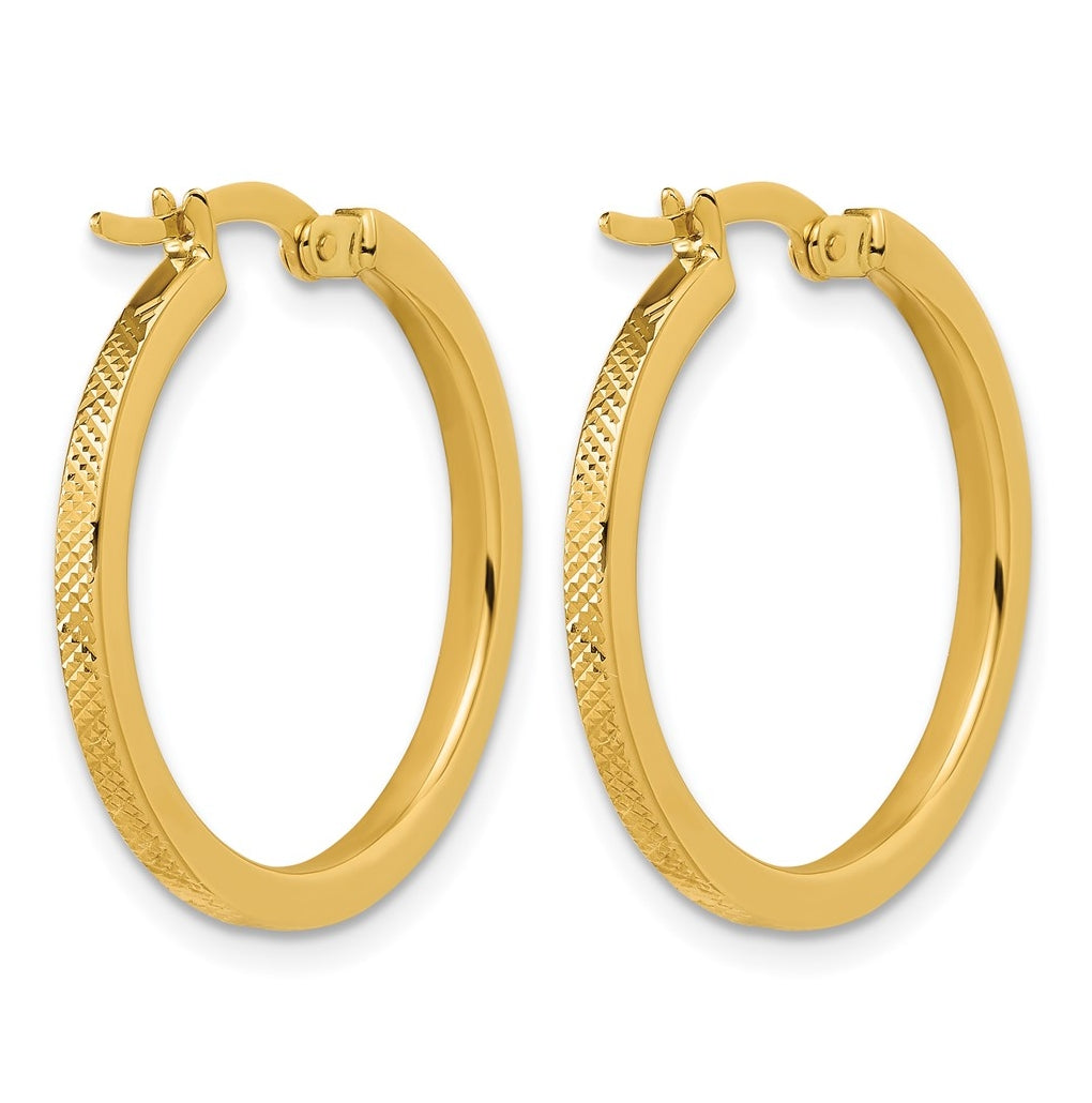 14k Yellow Gold Polished and Textured Round Hoop Earrings
