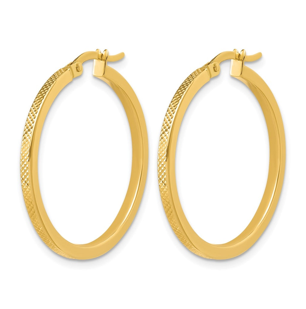14k Yellow Gold Polished and Textured Round Hoop Earrings