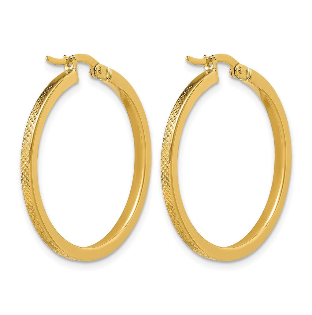 14k Yellow Gold Polished and Textured Round Hoop Earrings