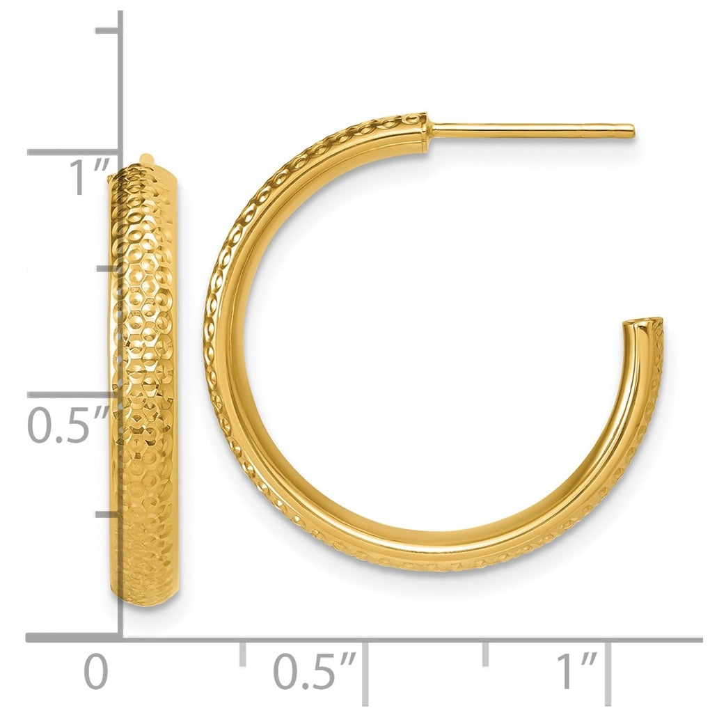 14k Yellow Gold Polished and Diamond-cut J-Hoop Post Earrings