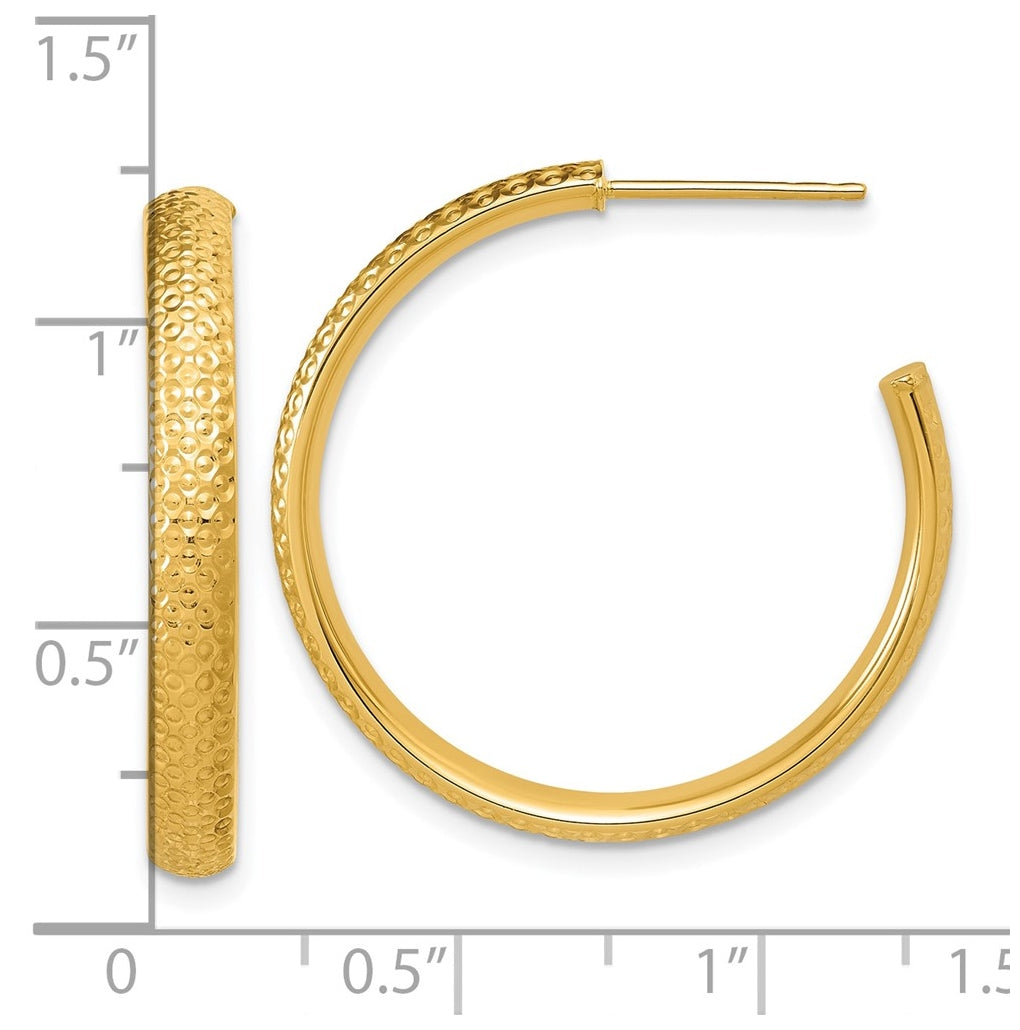 14k Yellow Gold Polished and Diamond-cut J-Hoop Post Earrings