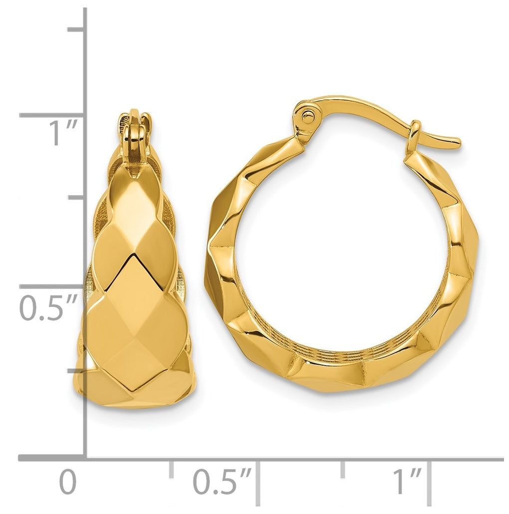 14k Yellow Gold Polished Faceted Hoop Earrings