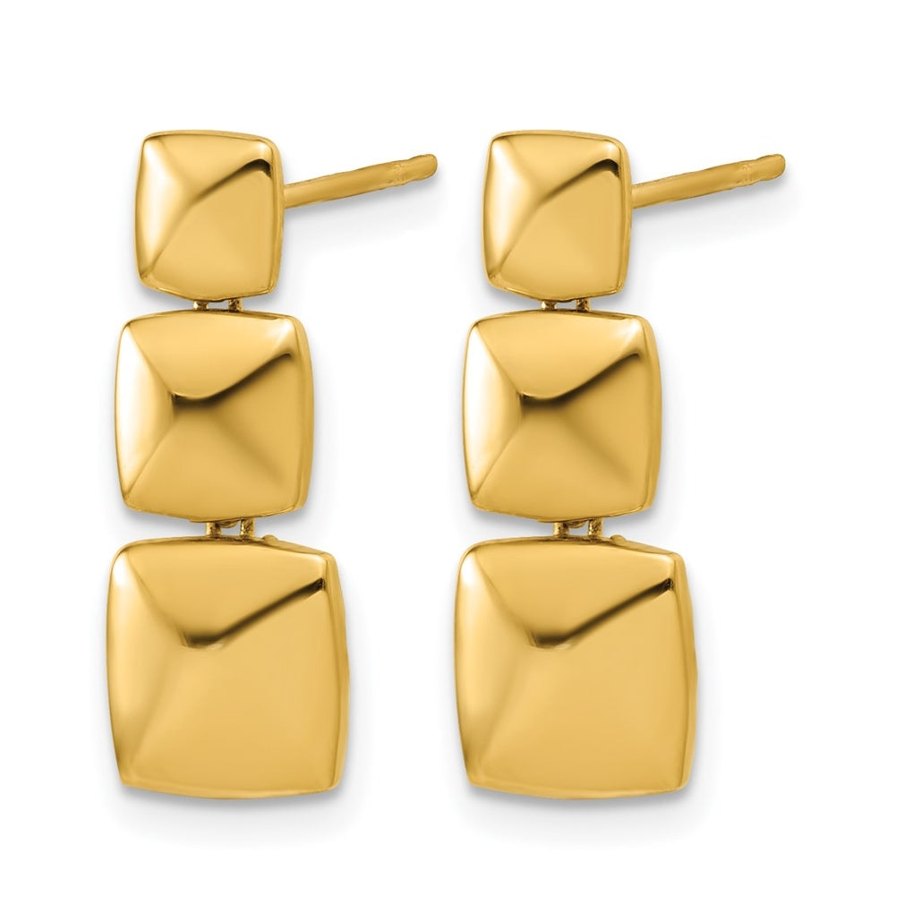 14k Yellow Gold Polished Square Dangle Post Earrings