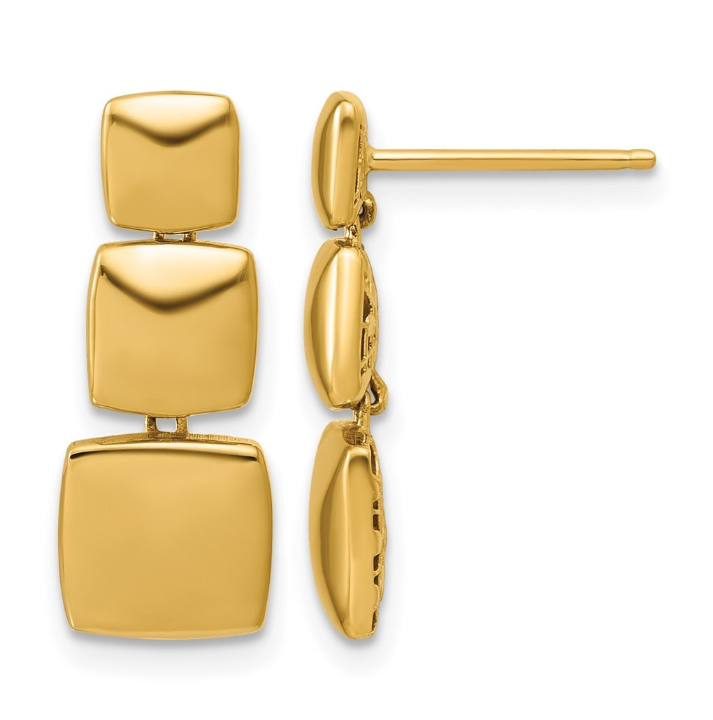 14k Yellow Gold Polished Square Dangle Post Earrings