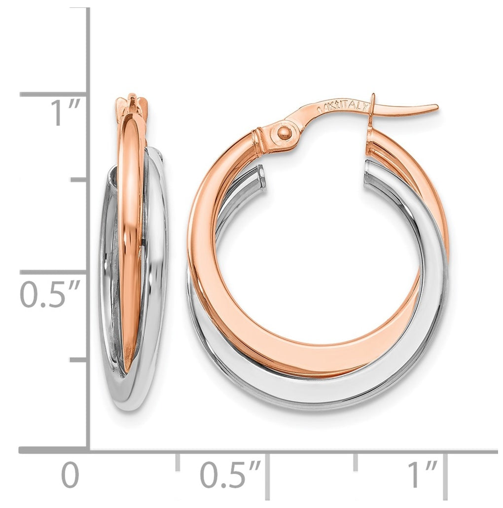 Leslie's 14K with Rhodium Polished Hinged Double Hoop Earrings – Elegant Jewelry Gift for Birthday, Anniversary, Engagement, Wedding