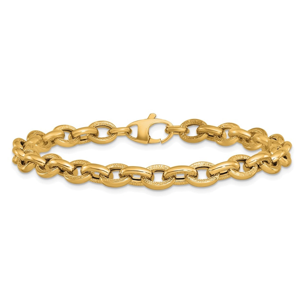 14k Yellow Gold Polished and Textured Link Bracelet
