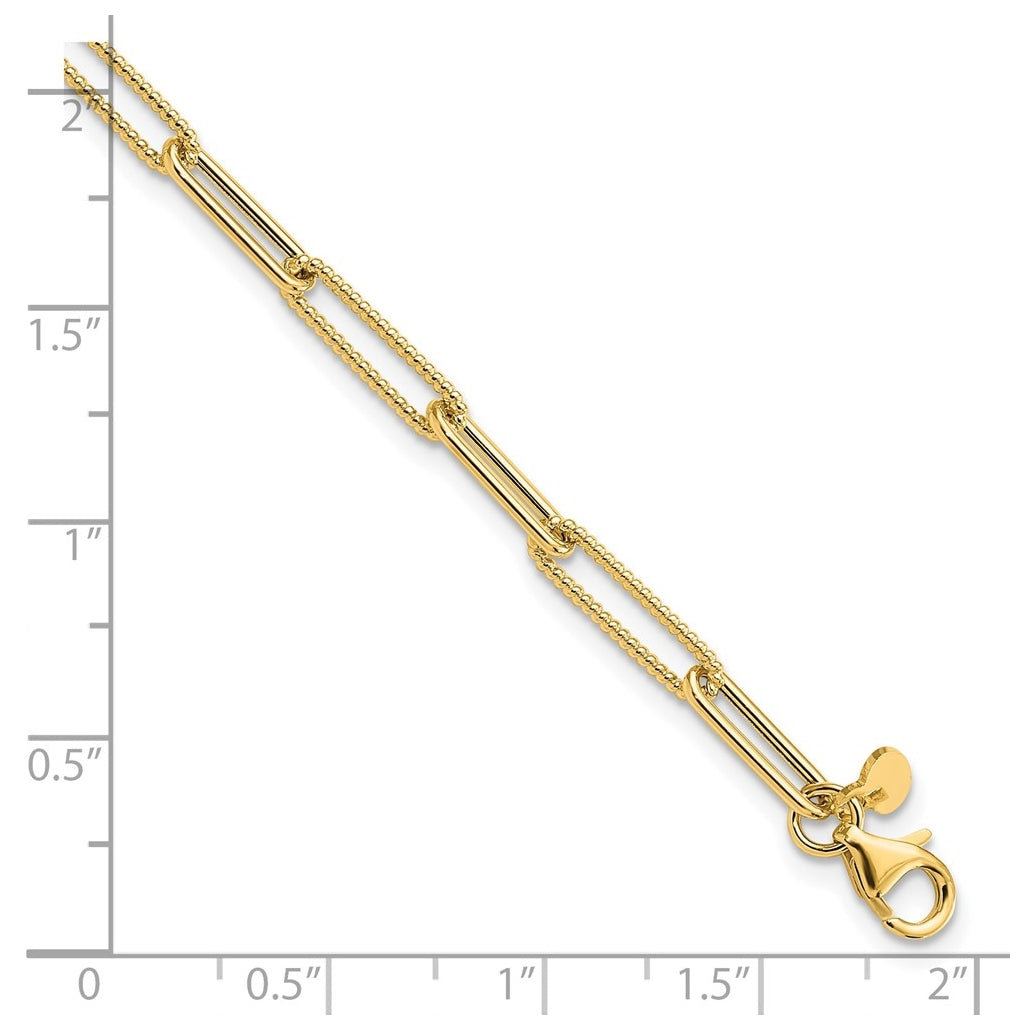14k Yellow Gold Polished and Textured Paperclip Link Bracelet