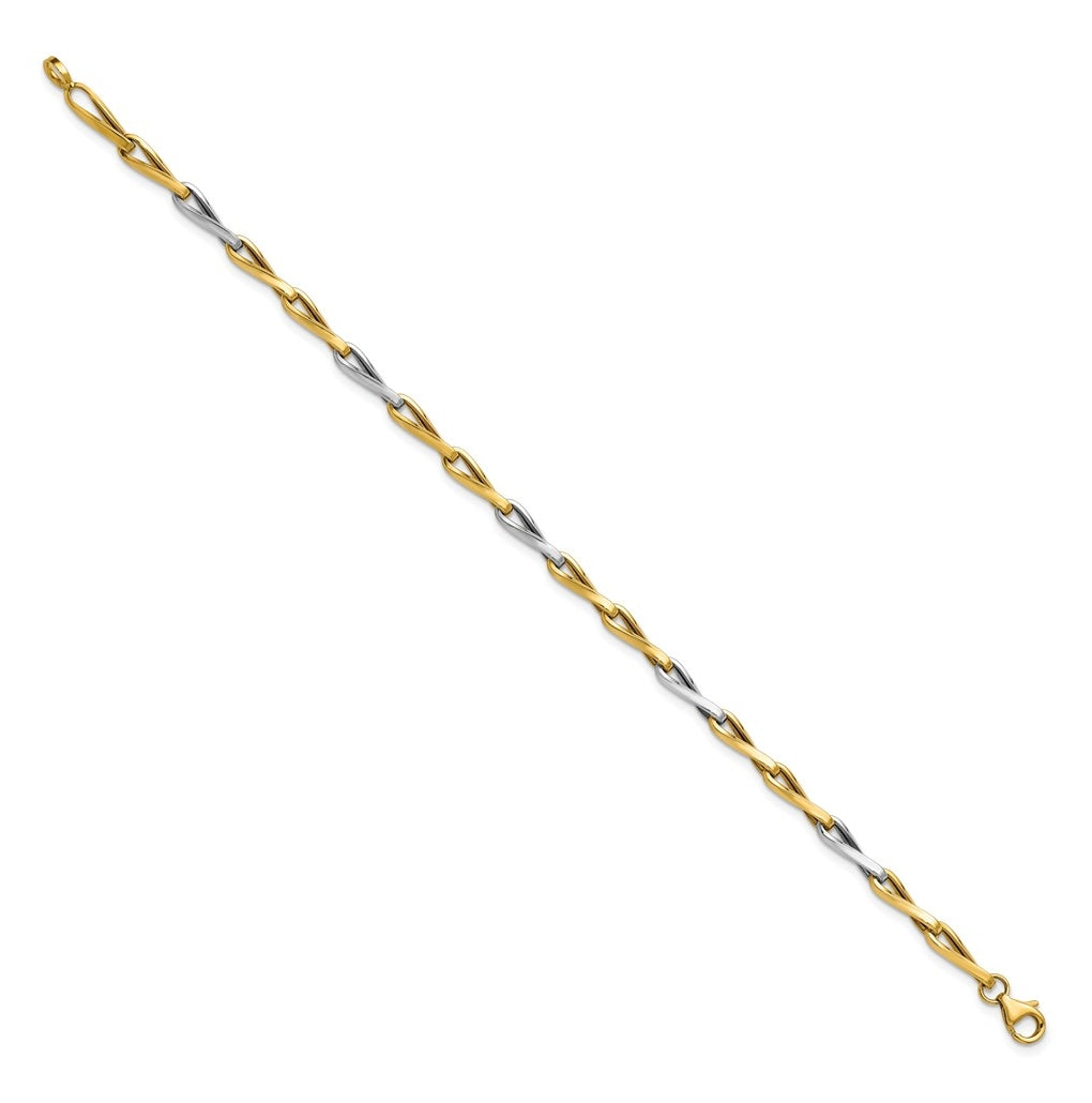 14K w/White Rhodium Polished Fancy Twisted Link Bracelet