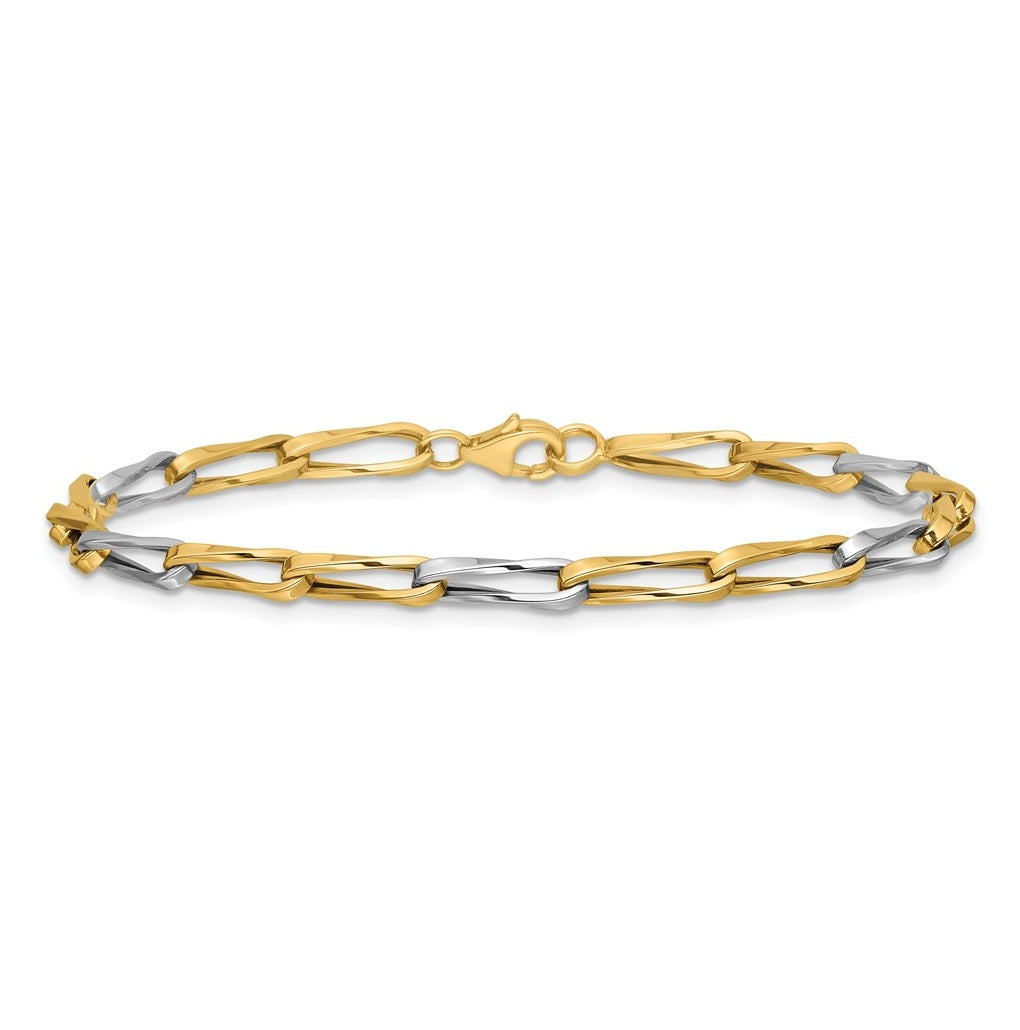 14K w/White Rhodium Polished Fancy Twisted Link Bracelet